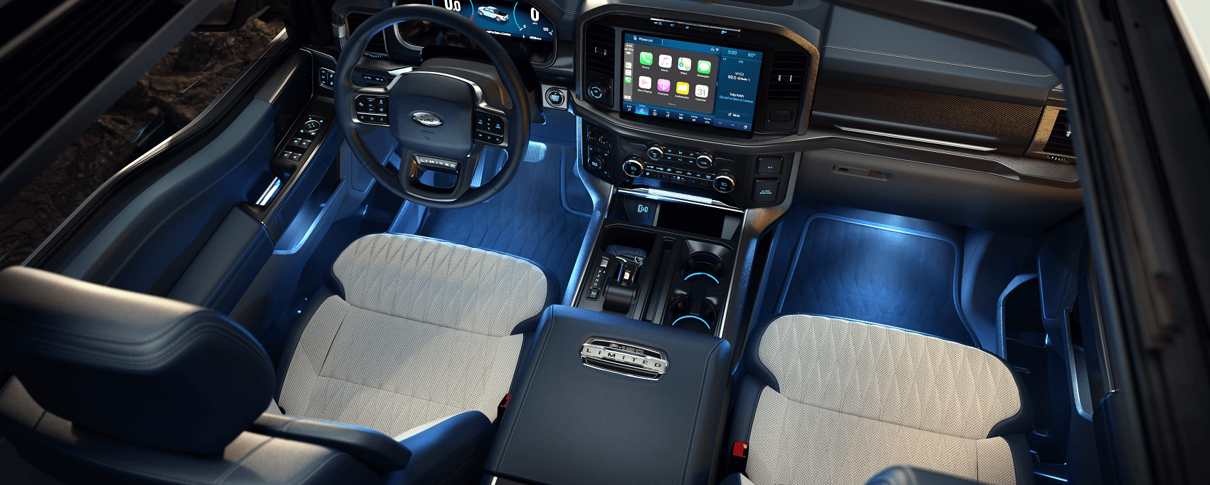 Birds eye view of interior of Ford F-150 